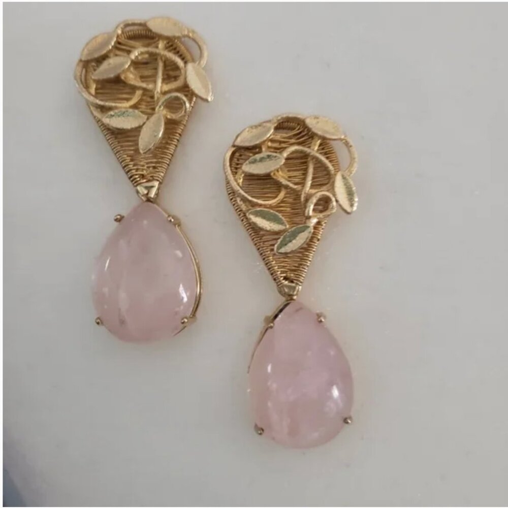 Vintage Handmade Rose Quartz Statement Earrings